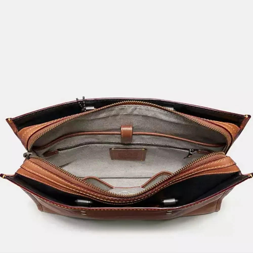 COACH 1941 Rogue Brief Briefcase in Dark Sienna Natural Glovetanned Leather NWT